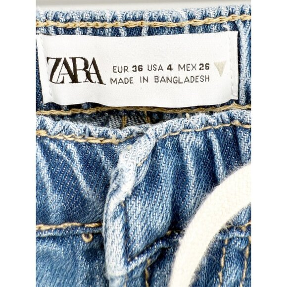 zara denim chambray loose fit drawstring jean pants US4 - Picture 5 of 6